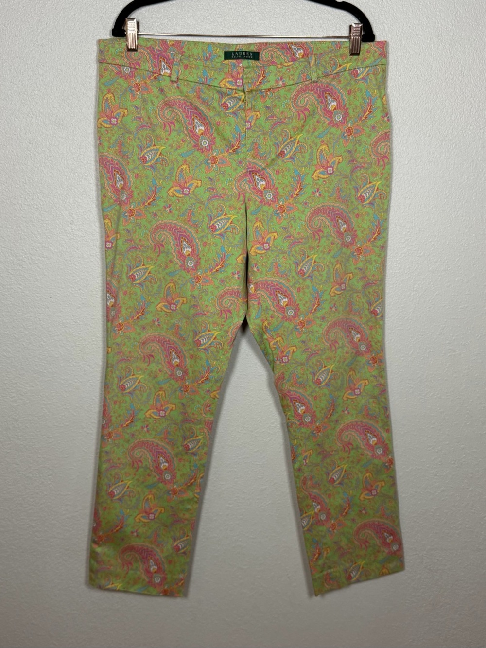 Lauren Ralph Lauren Women’s 14 Vibrant Paisley Slacks Mid Flat Front Straight